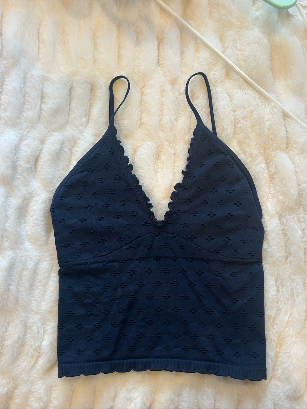 Free People Navy Scalloped V-Neck Camisole